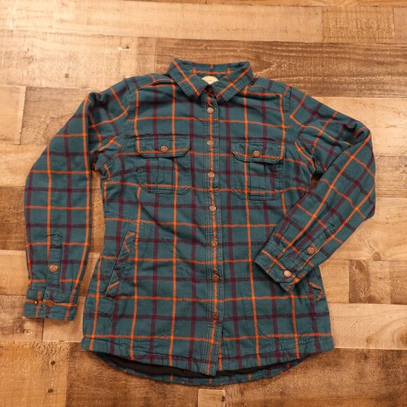 Duluth Trading Co Jackets & Blazers - Duluth Free Swingin' Lined Flannel Shirt Jac women's small blue orange plaid